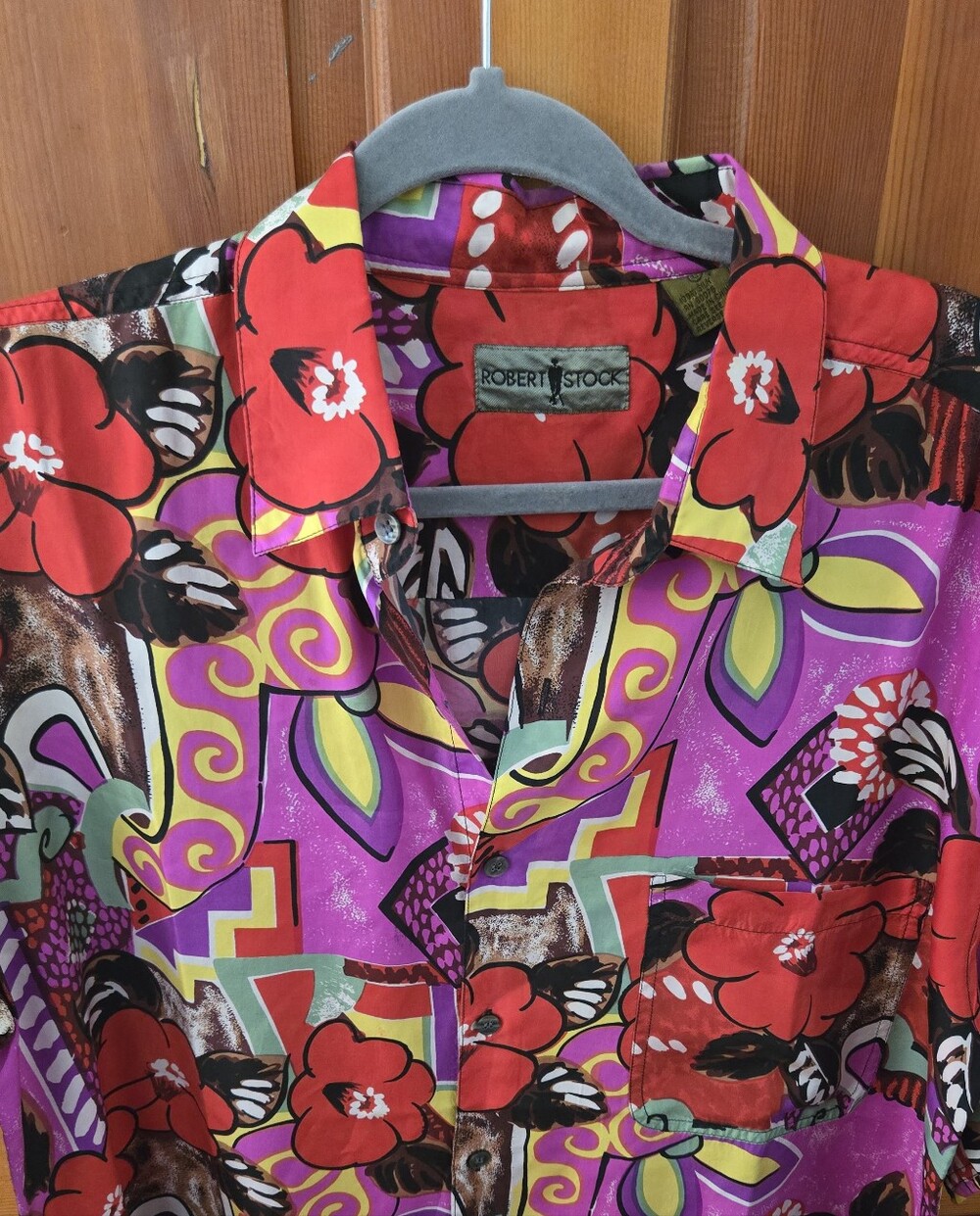 Robert Stock Bold Floral Button-Up Shirt - Red & Purple